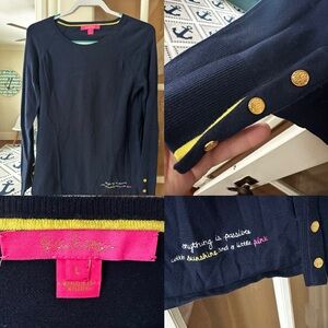 Lilly Pulitzer Dinah Navy Sweater with Gold Buttons Large